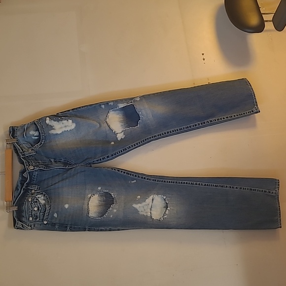 True Religion mens blue jeans. Acid wash. Patch legs. Size 38. New without tag. - Picture 3 of 10